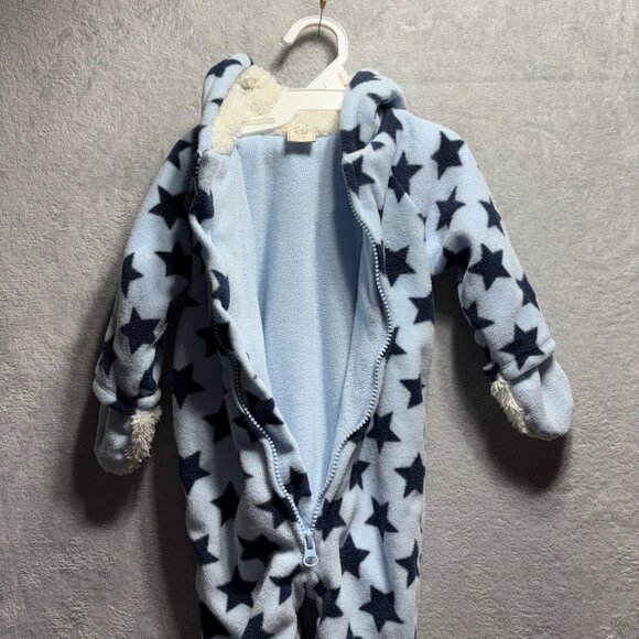 Old Navy Boys Fleece Blue Star Teddy Bear Hooded Footie Bunting 6-12 Month - Picture 7 of 9